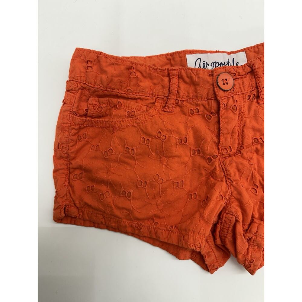 Aeropostale Womens Shorts Size 0 Orange Floral Eyelet Lace - Picture 2 of 9
